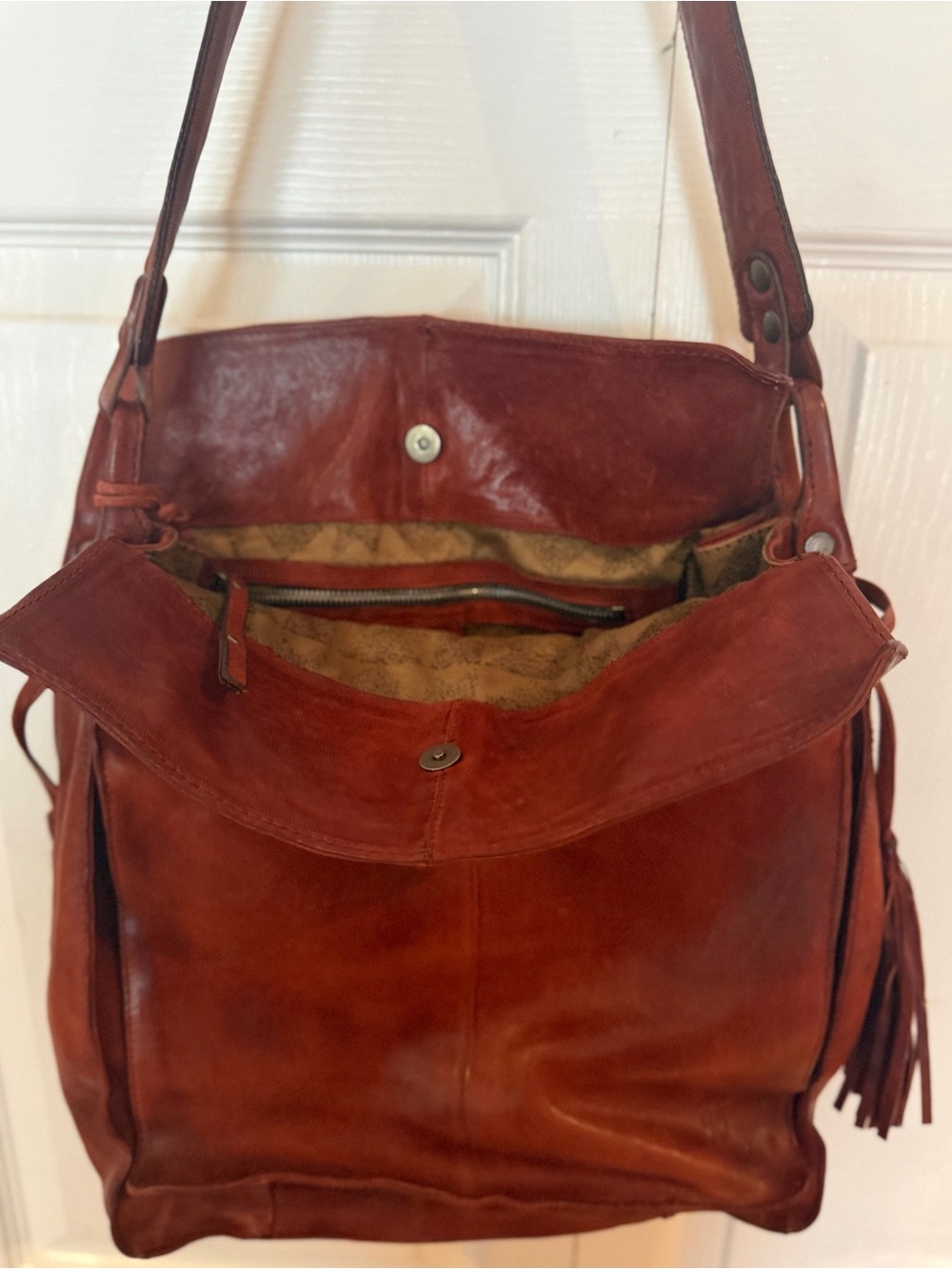 A.S.98 Leather Tassel Hobo Bag - Rust Brown - Picture 5 of 7
